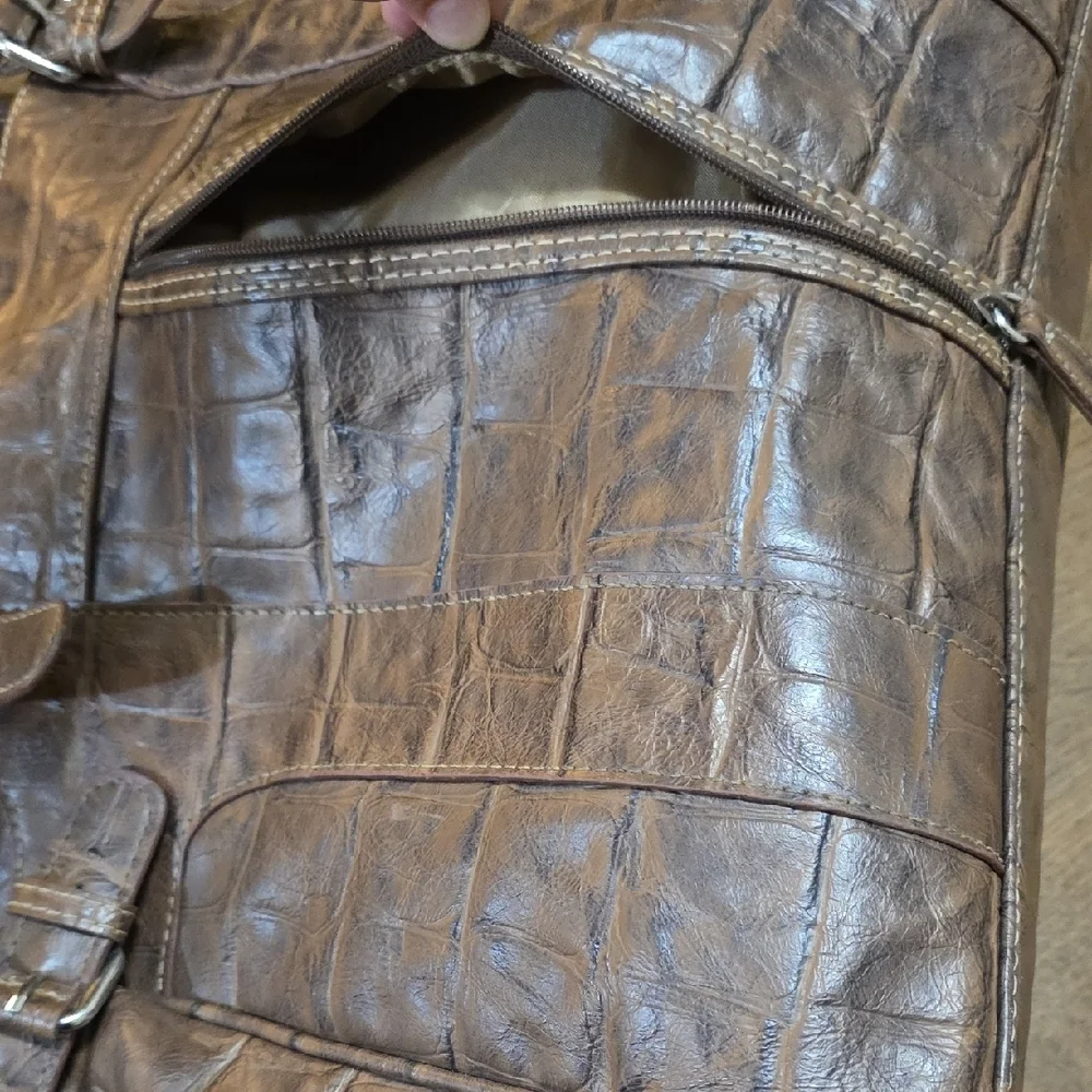 Multisac Brown Crocodile Embossed Handbag Large Size‎ Multipockets